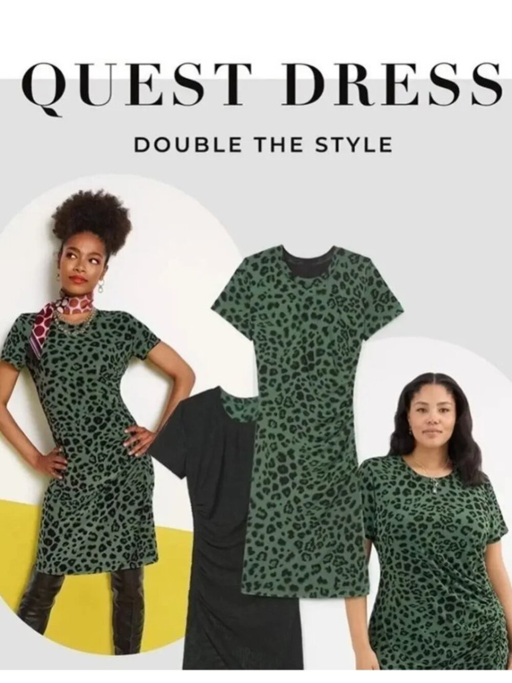 New Cabi Quest Dress #4771 Skin Green Black Reversible Women's M Mesh Leopard